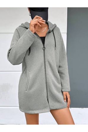 BORDO KAPŞONLU FERMUARLI UZUN KALIN OVERSIZE ÖRME HIRKA SWEATSHIRT