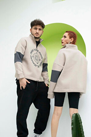 Unısex Fermuar Detaylı Sweatshırt