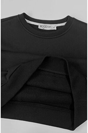 İçi Polarlı Sıcak Tutan Örme Organik Pamuk Regular Fit Siyah Sweatshirt