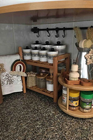 Ahşap 2 Katlı Mutfak Rafı, Tezgah Üstü Düzenleyici Organizer ,Baharatlık Banyo Rafı, Çok Amaçlı Raf