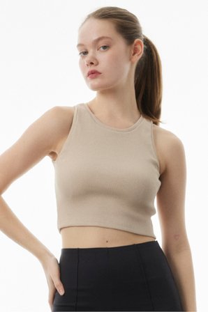 Crop Halter Yaka Fitilli Esnek Örme Atlet