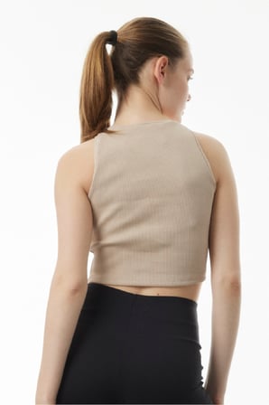 Crop Halter Yaka Fitilli Esnek Örme Atlet