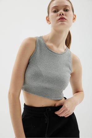 Crop Halter Yaka Fitilli Esnek Örme Atlet