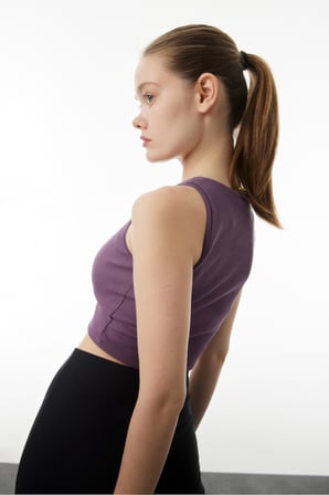 Crop Halter Yaka Fitilli Esnek Örme Atlet