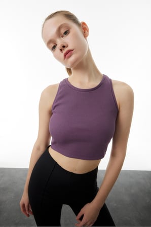 Crop Halter Yaka Fitilli Esnek Örme Atlet
