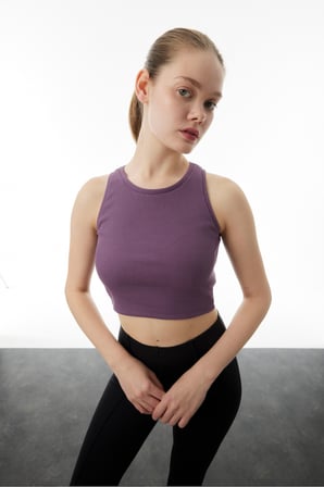 Crop Halter Yaka Fitilli Esnek Örme Atlet