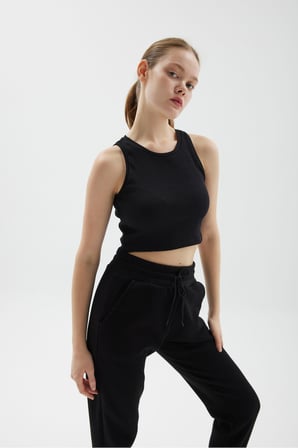 Crop Halter Yaka Fitilli Esnek Örme Atlet