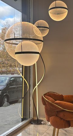 Ø40 CM AKRİLİK KÜRE SARKIT AVİZE ESKİTME GOLD-RAL1950  DOĞAL BEYAZ IŞIK-4000K 