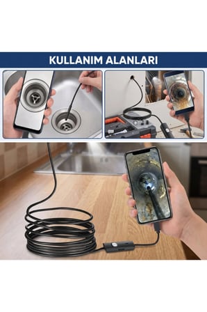 1 Adet Yılan Kamera Endoskop – Android Uyumlu Boroskop, 3 Metre Yarı Sert Kablo, 6 LED, IP67, Boru İnceleme Inspection Camera