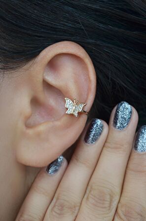 Sıkıştırmalı Kıkırdak Küpesi Mini Kelebek Earcuff