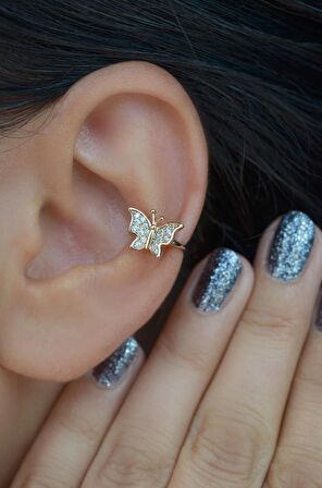 Sıkıştırmalı Kıkırdak Küpesi Mini Kelebek Earcuff