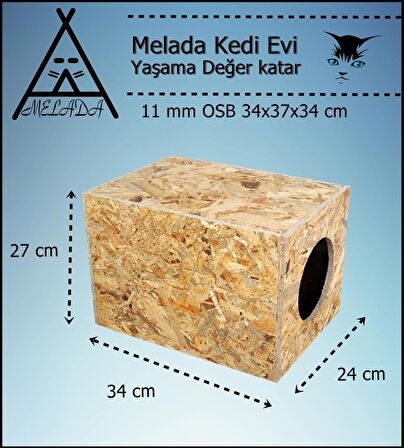 Melada Kedi Evi Dış Ortam Uygun Ahşap Kedi Evi OSB 34x27x24 cm