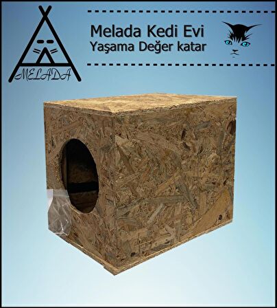 Melada Kedi Evi Dış Ortam Uygun Ahşap Kedi Evi OSB 34x32x26 cm