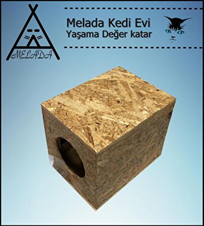 Melada Kedi Evi Dış Ortam Uygun Ahşap Kedi Evi OSB 34x32x26 cm