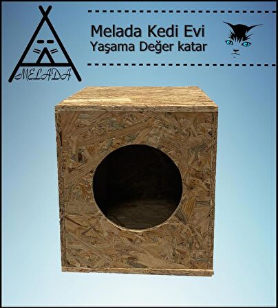 Melada Kedi Evi Dış Ortam Uygun Ahşap Kedi Evi OSB 34x32x26 cm