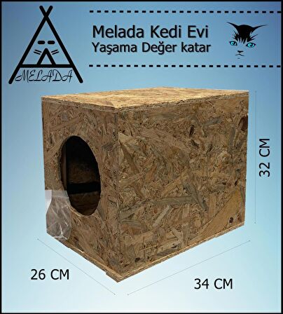 Melada Kedi Evi Dış Ortam Uygun Ahşap Kedi Evi OSB 34x32x26 cm