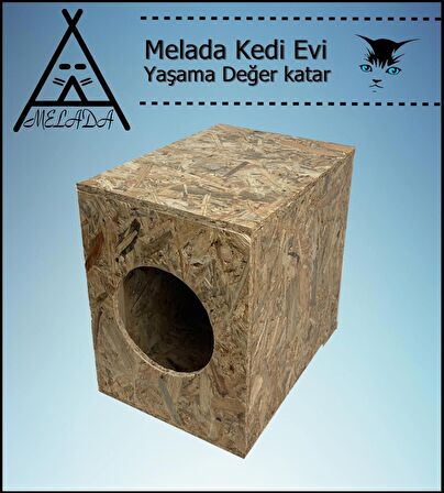 Melada Kedi Evi Dış Ortam Uygun Ahşap Kedi Evi OSB 43x41x29 cm