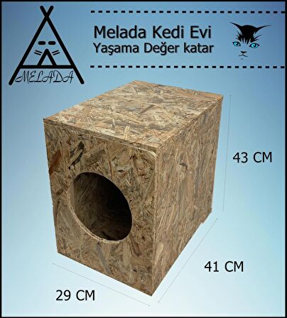 Melada Kedi Evi Dış Ortam Uygun Ahşap Kedi Evi OSB 43x41x29 cm