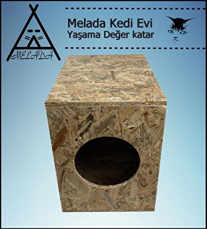 Melada Kedi Evi Dış Ortam Uygun Ahşap Kedi Evi OSB 43x41x29 cm