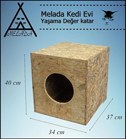 Melada Kedi Evi Dış Ortam Uygun Ahşap Kedi Evi OSB 40x37x34 cm