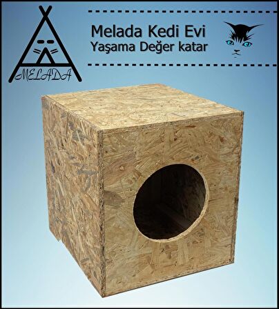 Melada Kedi Evi Dış Ortam Uygun Ahşap Kedi Evi OSB 40x37x34 cm