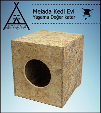 Melada Kedi Evi Dış Ortam Uygun Ahşap Kedi Evi OSB 40x37x34 cm