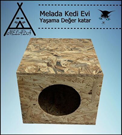 Melada Kedi Evi Dış Ortam Uygun Ahşap Kedi Evi OSB 40x37x34 cm