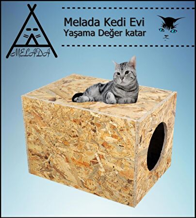 Melada Kedi Evi Dış Ortam Uygun Ahşap Kedi Evi OSB 40x30x30 cm