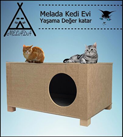 Melada Kedi Evi Dış Ortam Uygun Ahşap Kedi Evi 57x40x28 cm