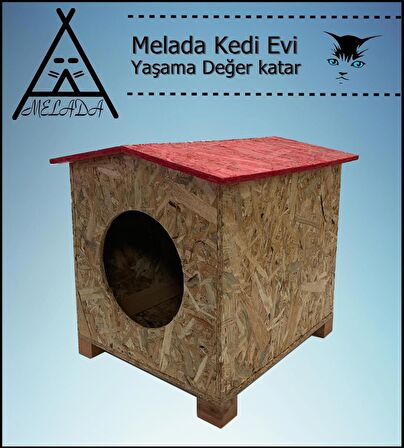 Melada Kedi Evi Dış Ortam Uygun Ahşap Kedi Evi OSB 39x37x34 cm