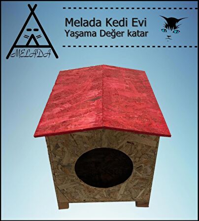 Melada Kedi Evi Dış Ortam Uygun Ahşap Kedi Evi OSB 39x37x34 cm