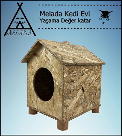 Melada Kedi Evi Dış Ortam Uygun Ahşap Kedi Evi OSB 43x40x37 cm