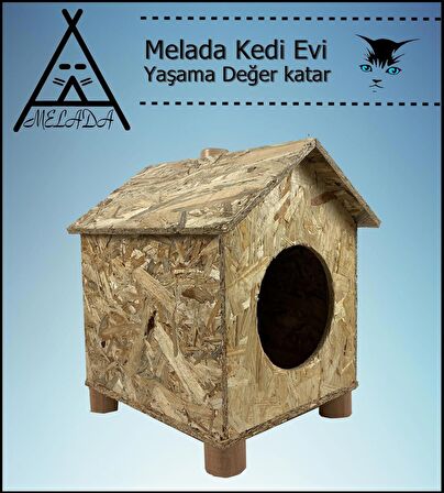 Melada Kedi Evi Dış Ortam Uygun Ahşap Kedi Evi OSB 43x40x37 cm