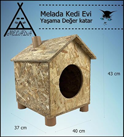 Melada Kedi Evi Dış Ortam Uygun Ahşap Kedi Evi OSB 43x40x37 cm