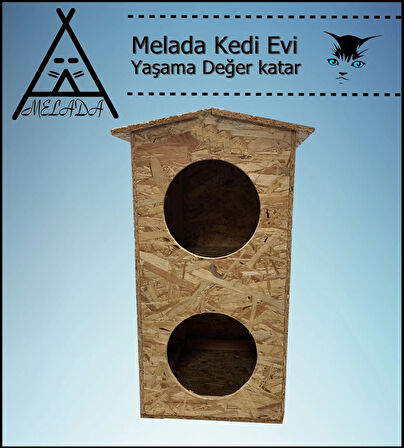 Melada Kedi Evi Dış Ortam Uygun Ahşap Kedi Evi Dublex OSB 66x39x32 cm