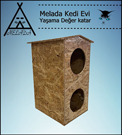 Melada Kedi Evi Dış Ortam Uygun Ahşap Kedi Evi Dublex OSB 66x39x32 cm