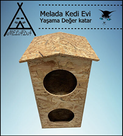 Melada Kedi Evi Dış Ortam Uygun Ahşap Kedi Evi Dublex OSB 66x39x32 cm
