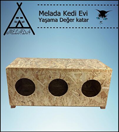 Melada Kedi Evi Dış Ortam Uygun 3'lü Ahşap Kedi Evi OSB 93x41x39 cm