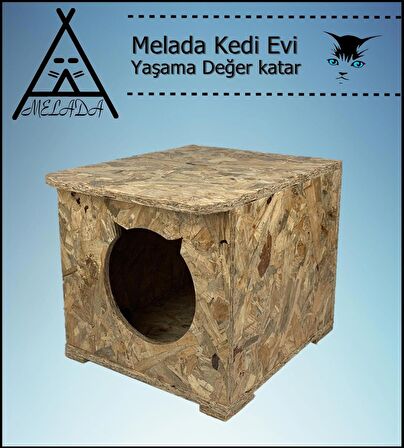 Melada Kedi Evi Dış Ortam Uygun Ahşap Kedi Evi OSB 45x35x34 cm