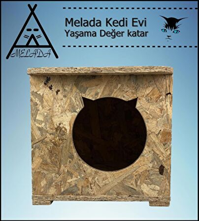 Melada Kedi Evi Dış Ortam Uygun Ahşap Kedi Evi OSB 45x35x34 cm