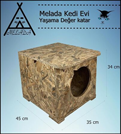 Melada Kedi Evi Dış Ortam Uygun Ahşap Kedi Evi OSB 45x35x34 cm