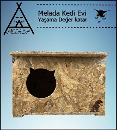 Melada Kedi Evi Dış Ortam Uygun Ahşap Kedi Evi OSB 50x45x34 cm