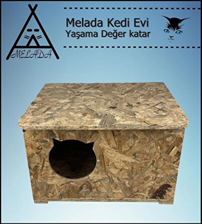 Melada Kedi Evi Dış Ortam Uygun Ahşap Kedi Evi OSB 50x45x34 cm