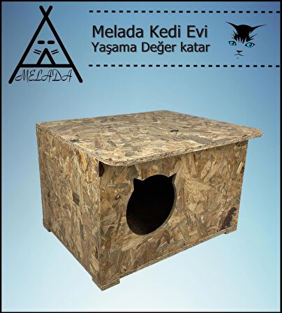 Melada Kedi Evi Dış Ortam Uygun Ahşap Kedi Evi OSB 50x45x34 cm