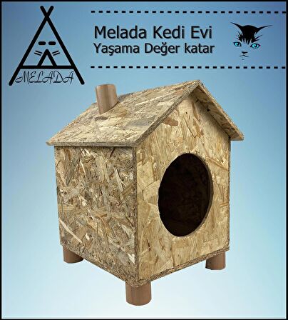 Melada Kedi Evi Dış Ortam Uygun Ahşap Kedi Evi OSB 43x40x37 cm