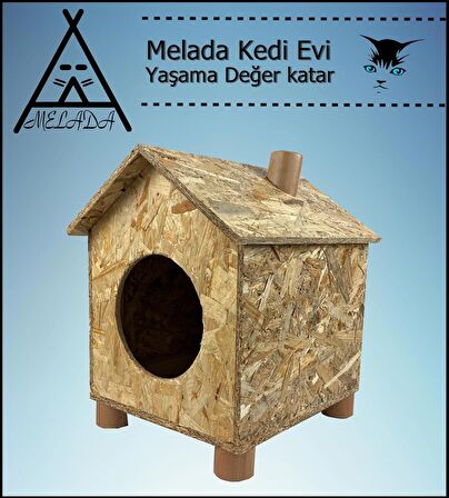 Melada Kedi Evi Dış Ortam Uygun Ahşap Kedi Evi OSB 43x40x37 cm