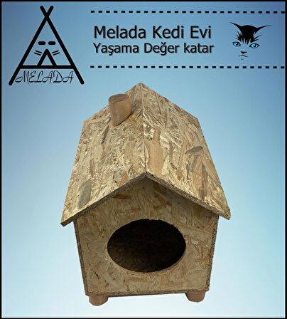 Melada Kedi Evi Dış Ortam Uygun Ahşap Kedi Evi OSB 43x40x37 cm