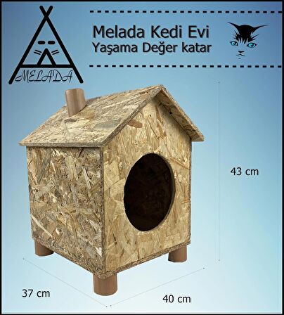 Melada Kedi Evi Dış Ortam Uygun Ahşap Kedi Evi OSB 43x40x37 cm