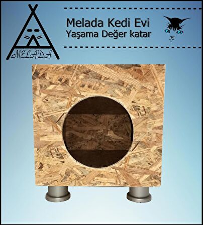 Melada Kedi Evi Dış Ortam Uygun Ahşap Kedi Evi OSB Plastik Ayak 40x40x30 cm