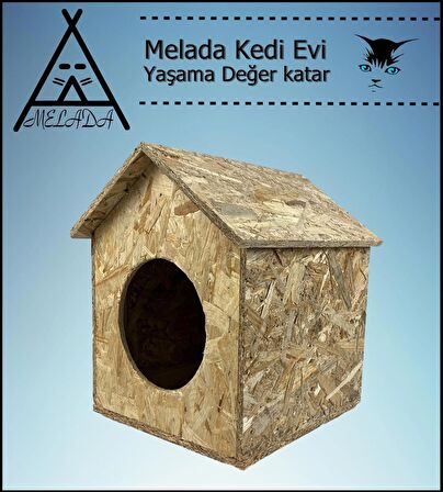 Melada Kedi Evi Dış Ortam Uygun Ahşap Kedi Evi OSB 40x35x30 cm